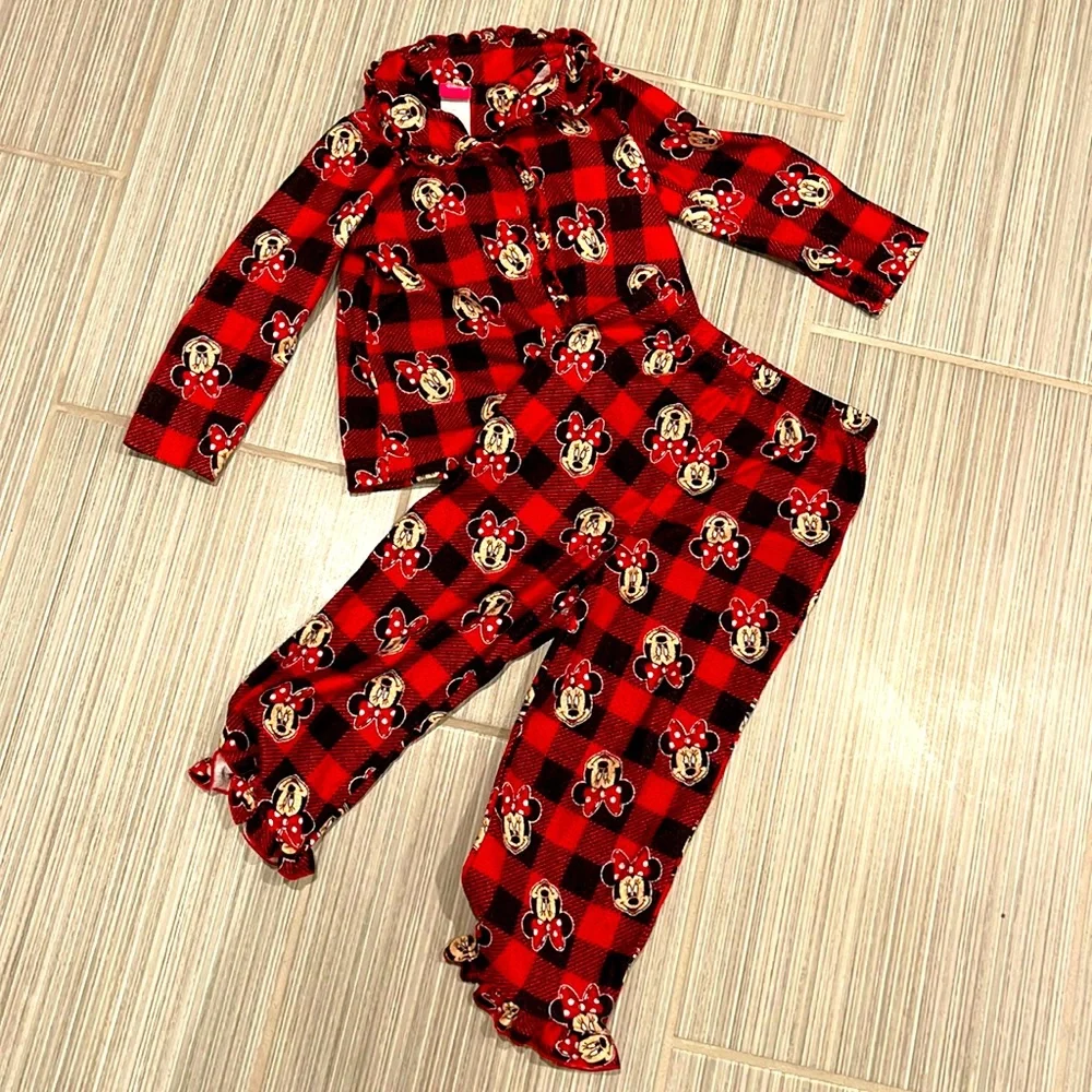Disney Minnie‎ Mouse Buffalo Check Fleece Pajamas (size 4t)